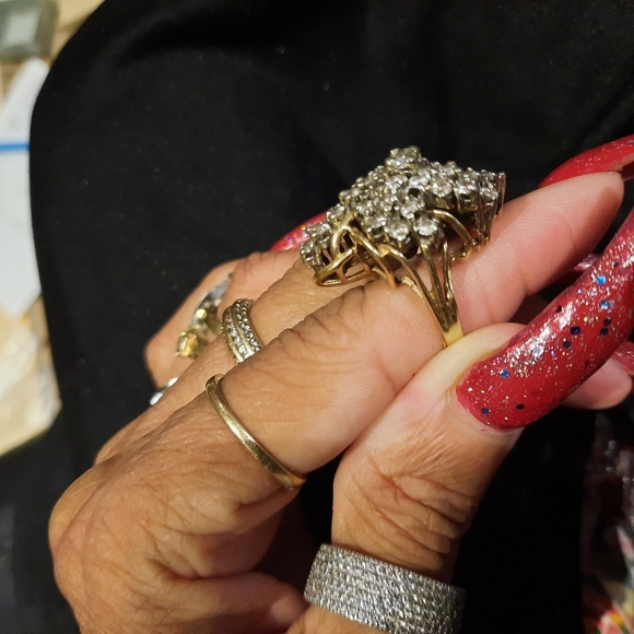 AUTHENTIC GENUINE SOLID 14K YELLOW GOLD 2CTTW DIAMOND 💎 CLUSTER COCKTAIL RING - Picture 9 of 10